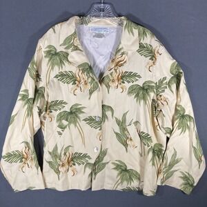 Mens Pineapple Moon 100% Silk Shirt Floral‎ Buttons Size 2XL Long Sleeve